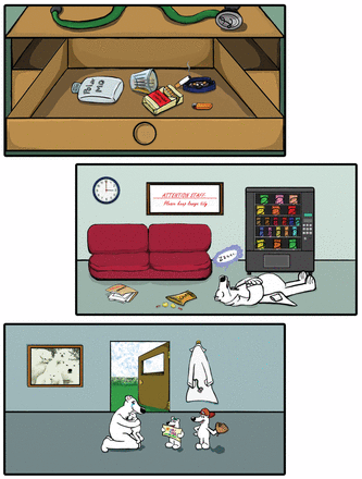 Second part of a colour, 6-panel comic titled "A day in the life of burnout," showing the ways a doctor tries to cope  (cigarettes, alcohol, junk food) before going home to their family.