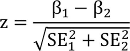 Two-sample z test formula used to assess the statistical significance of potential effect modifications.